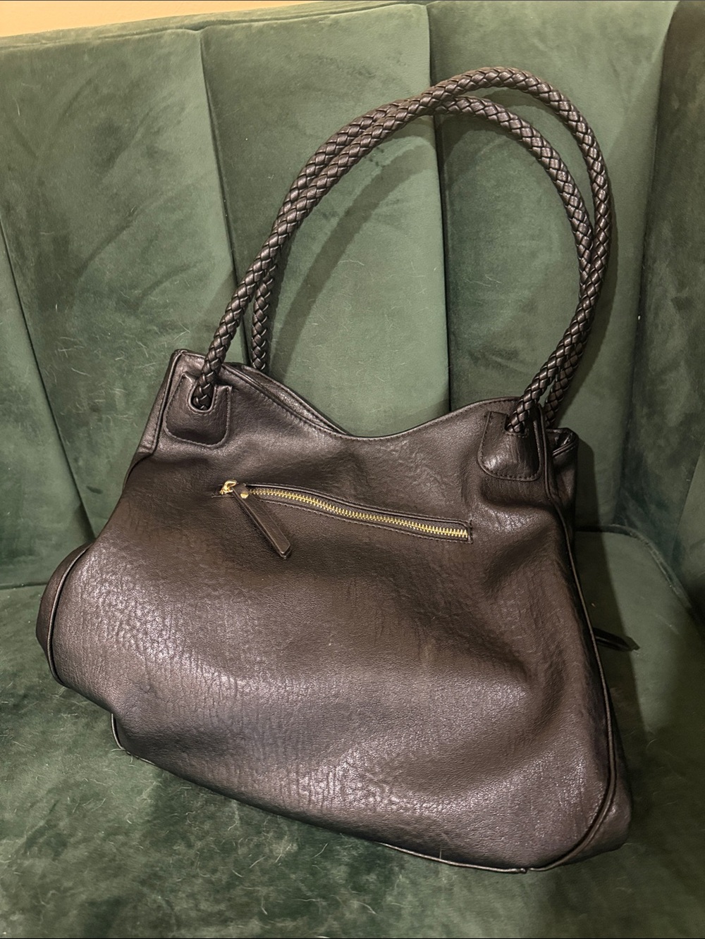 Antik Kraft Black Braided-Handle Leather Shoulder Bag
